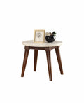 Wooden Base End Table with Marble Top, Walnut Brown-Side & End Tables-Brown and White-Wood and Marble-JadeMoghul Inc.