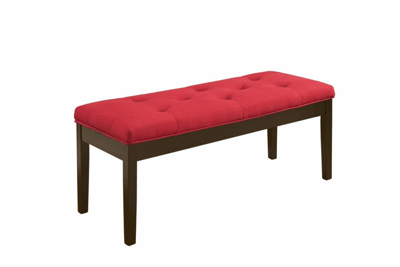 Wooden Bench With Fabric Seat, Red Linen & Walnut Brown-Accent and Storage Benches-Red & Brown-Linen Fabric Wood Foam-JadeMoghul Inc.