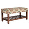 Wooden Bench with Medallion Patterned Fabric Upholstered Seat, Multicolor