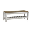 Wooden Bench with Slatted Shelf, White-Benches-White-Wood-JadeMoghul Inc.