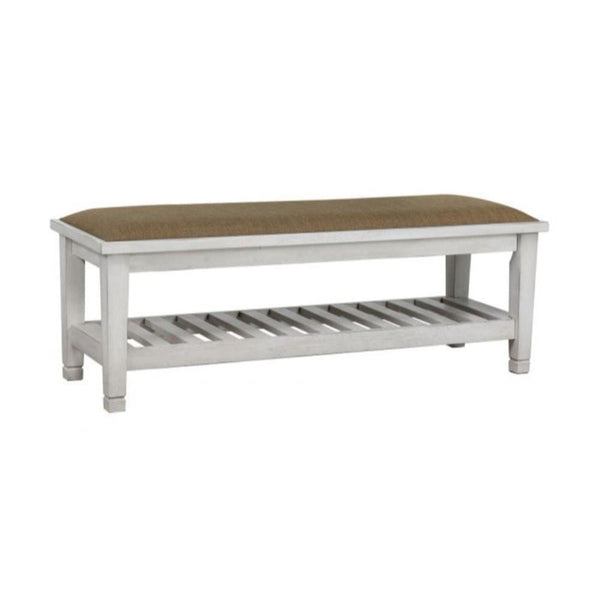 Wooden Bench with Slatted Shelf, White-Benches-White-Wood-JadeMoghul Inc.