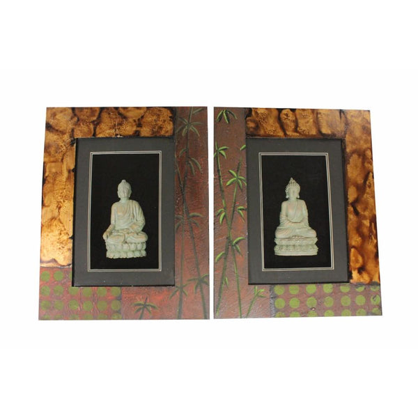 Wooden Buddha Wall decor, Multicolor, Assortment Of 2-Decorative Objects and Figurines-Multicolor-Wood-JadeMoghul Inc.