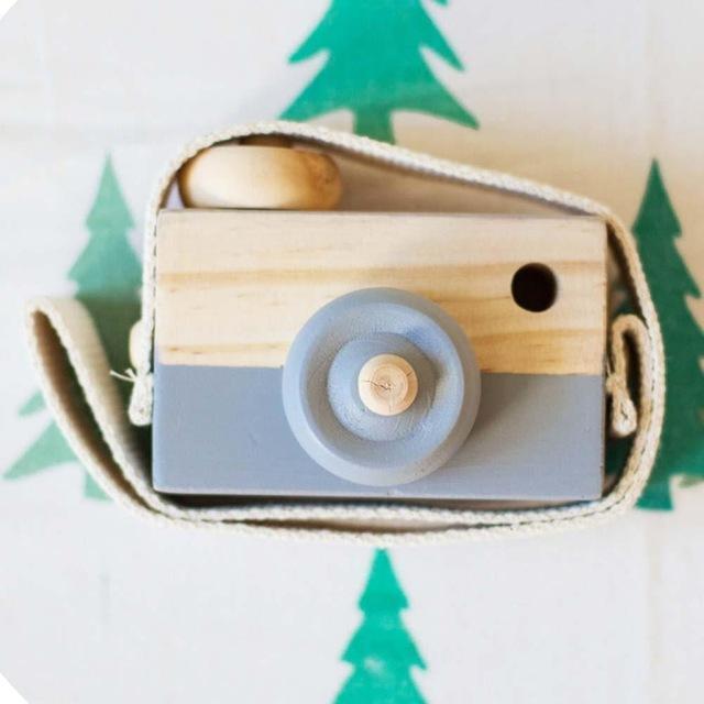 Wooden Camera Cute Mini Toys Safe Natural for Baby Children Fashion Clothing Accessory Blue Pink White Birthday Christmas Gifts-Grey-JadeMoghul Inc.