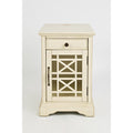 Wooden Chairside Table with Power Outlets, Antique Cream-End Tables-Cream-Wood Metal and Glass-JadeMoghul Inc.