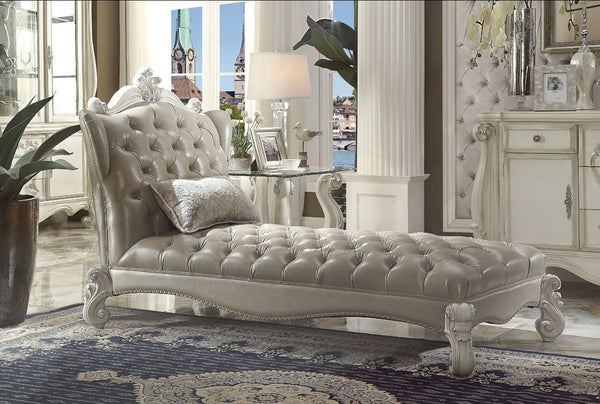 Wooden Chaise with 1 Pillow, Vintage Gray-Indoor Chaise Lounge Chairs-Gray-PUFrame: Aspen Wood Poplar Wood & Ply PolyResin-JadeMoghul Inc.