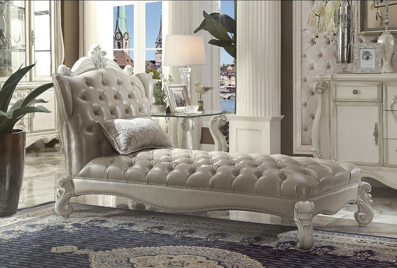 Wooden Chaise with 1 Pillow, Vintage Gray-Indoor Chaise Lounge Chairs-Gray-PUFrame: Aspen Wood Poplar Wood & Ply PolyResin-JadeMoghul Inc.
