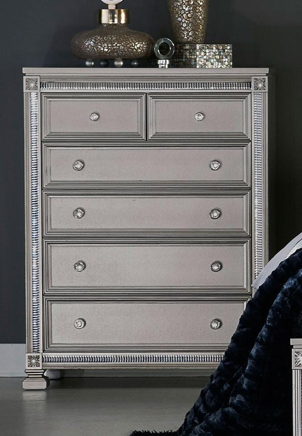 Wooden Chest With 6 Drawers In Sliver-Accent Chests and Cabinets-Silver-Wood-JadeMoghul Inc.
