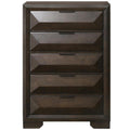 Wooden Chest with Dramatic Beveled Drawer Fronts, Espresso Brown-Cabinet and Storage Chests-Brown-Wood And Metal-JadeMoghul Inc.