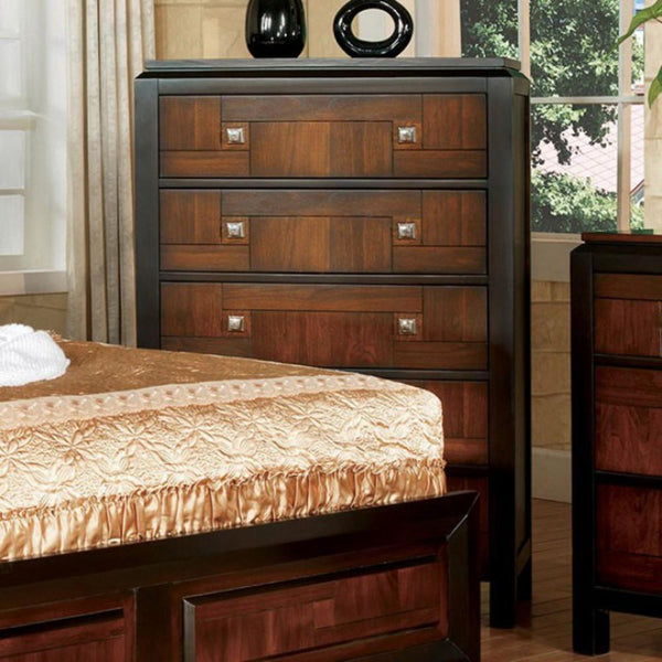Wooden Chest With Square Chrome Knobs, Brown-Cabinet & Storage Chests-Brown-Wood-JadeMoghul Inc.