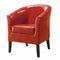 Wooden Club Chair with Faux Leather Upholstery, Red and Brown-Accent Chairs-Red and Brown-Rubberwood, Plywood and Faux Leather-JadeMoghul Inc.