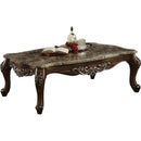 Wooden Coffee Table with Marble Top in Antique Oak Brown-Coffee Tables-Brown-Wood and Marble-JadeMoghul Inc.
