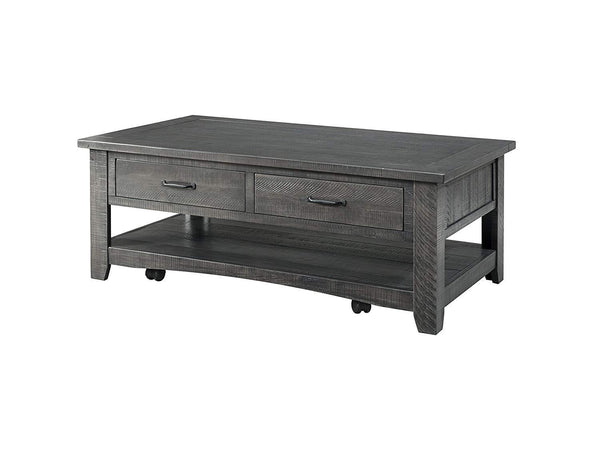 Wooden Coffee Table With Two Spacious Drawers, Gray-Coffee Tables-Gray-Pine-JadeMoghul Inc.