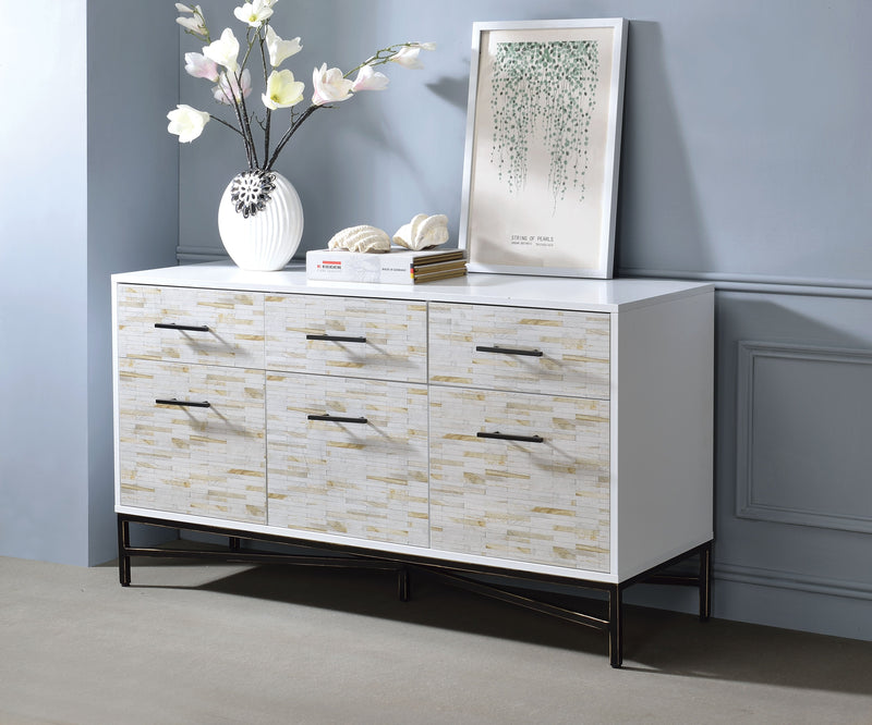 Wooden Console Table with Three Drawers And Two Door Cabinets, White & Black-Console Tables-White & Black-Wood Metal-JadeMoghul Inc.