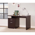 Wooden Contemporary Desk with Cabinet, Brown-Desks and Hutches-BROWN-MDF-JadeMoghul Inc.