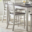Wooden Counter Height Stool with Slatted Back, Set of Two, Dark Brown and White-ACCENT STOOLS-Brown and Gray-Wood-JadeMoghul Inc.