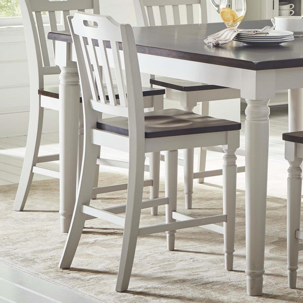 Wooden Counter Height Stool with Slatted Back, Set of Two, Dark Brown and White-ACCENT STOOLS-Brown and Gray-Wood-JadeMoghul Inc.