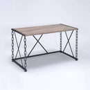 Wooden Desk With Metal 'X' Frame, Rustic Oak Brown-Desks-Brown-Wood and Metal-JadeMoghul Inc.