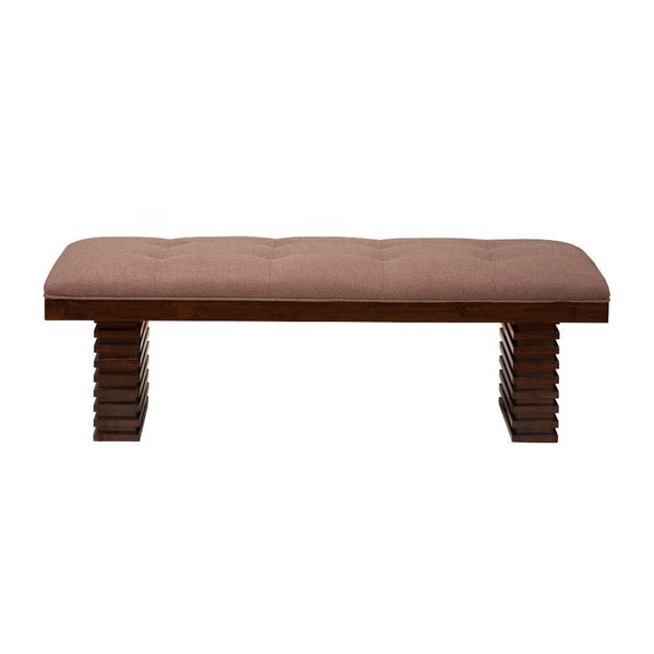 Wooden Dining Bench With Tufted Upholstery Brown-Dining Benches-Brown-Acacia Solids-JadeMoghul Inc.