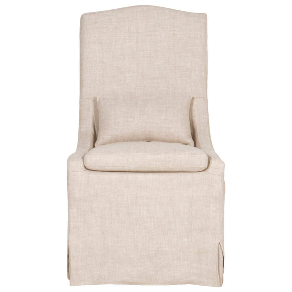 Wooden Dining Chair With Removable Cover And Lumbar Pillow, Beige, Set Of Two-Dining Chairs-Beige-Wood and French linen Fabric-JadeMoghul Inc.