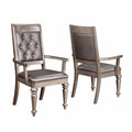 Wooden Dining Side Arm Chair With Tufted Back, Gray & Silver, Set of 2-Dining Chairs-Gray & Silver-Wood-JadeMoghul Inc.