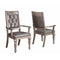 Wooden Dining Side Arm Chair With Tufted Back, Gray & Silver, Set of 2-Dining Chairs-Gray & Silver-Wood-JadeMoghul Inc.