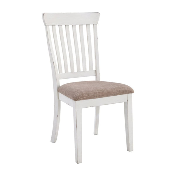 Wooden Dining Side Chair with Polyester Upholstered Seat, Set of Two, White and Brown-Office Chairs-White and Brown-Wood-JadeMoghul Inc.