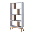Wooden Display Cabinet With 4 Shelves In White And Brown-Book Cases-White And Brown-Wood-JadeMoghul Inc.