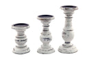 Wooden Distressed Finish Pillar Shaped Candleholder, Set of 3, White-Candleholders-White-Mango Wood-White-JadeMoghul Inc.