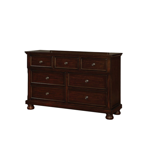 Wooden Dresser With 3 Small And 4 Large Drawers, In Cherry Brown-Bedroom Furniture-Brown-Solid Wood and Wood Veneer-JadeMoghul Inc.