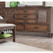 Wooden Dresser with 5 Drawers and Louvered Side Door Cabinets, Brown-Bedroom Furniture-Brown-Wood Metal-JadeMoghul Inc.