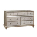 Wooden Dresser with Seven Drawers and Turned Legs, Silver-Bedroom Furniture-Silver-Wood Mirror-JadeMoghul Inc.