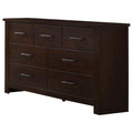 Wooden Dresser with Seven Spacious Drawers, Mahogany Brown-Bedroom Furniture-Brown-Wood And Metal-JadeMoghul Inc.