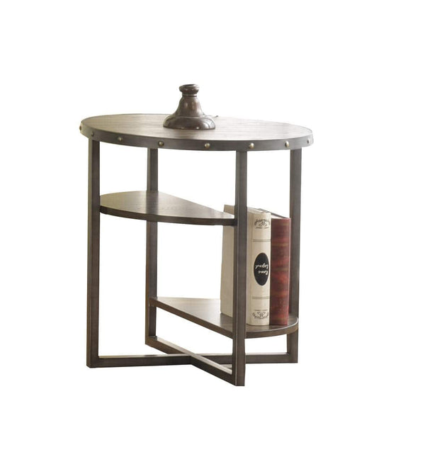 Wooden End Table with 2 Tier Open Shelf, Weathered Dark Oak Brown-End Tables-Brown-Wood and Metal-JadeMoghul Inc.