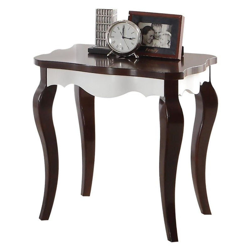 Wooden End Table with Cabriole Legs, White and Walnut Brown-Side and End Tables-White and Brown-Wood-JadeMoghul Inc.