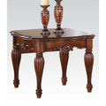 Wooden End Table with Carved Details, Cherry Brown-Side and End Tables-Brown-Wood-JadeMoghul Inc.