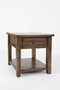 Wooden End Table With Drawer and Bottom Shelf, Oak Brown-Tables-Brown-Wood Metal Fittings-JadeMoghul Inc.