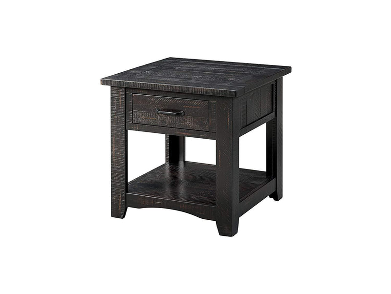 Wooden End Table With Drawer & Shelf, Antique Black-End Tables-Black-Pine-JadeMoghul Inc.