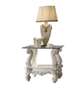 Wooden End Table With Glass Top, White-Side & End Tables-White-Wood and Glass-JadeMoghul Inc.