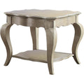 Wooden End Table with Lower Shelf in Antique Taupe Silver Finish-Side & End Tables-Silver-Wood-JadeMoghul Inc.