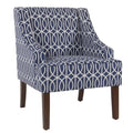 Wooden Fabric Upholstered Accent Chair with Swooping Armrests, Multicolor-Accent Chairs-Blue, White & Brown-Wood and Fabric-JadeMoghul Inc.