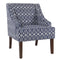 Wooden Fabric Upholstered Accent Chair with Swooping Armrests, Multicolor-Accent Chairs-Blue, White & Brown-Wood and Fabric-JadeMoghul Inc.