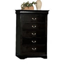 Wooden Five Drawer Chest With Brushed Nickel Metal Handle, Black-Cabinet and Storage Chests-Black-Wood Veneer-JadeMoghul Inc.