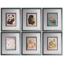 Wooden Framed Wall Art With Winsome Animals, Multicolor, Set of 6-Wall Decor-Multicolor-Wood Glass-JadeMoghul Inc.