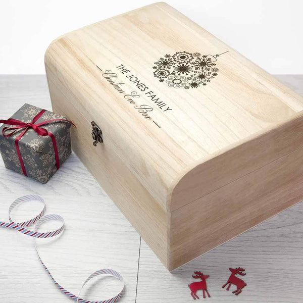 Wooden Gifts & Accessories Christmas Gift Ideas Personalised Family Christmas Eve Chest With Decorative Bauble Design Treat Gifts