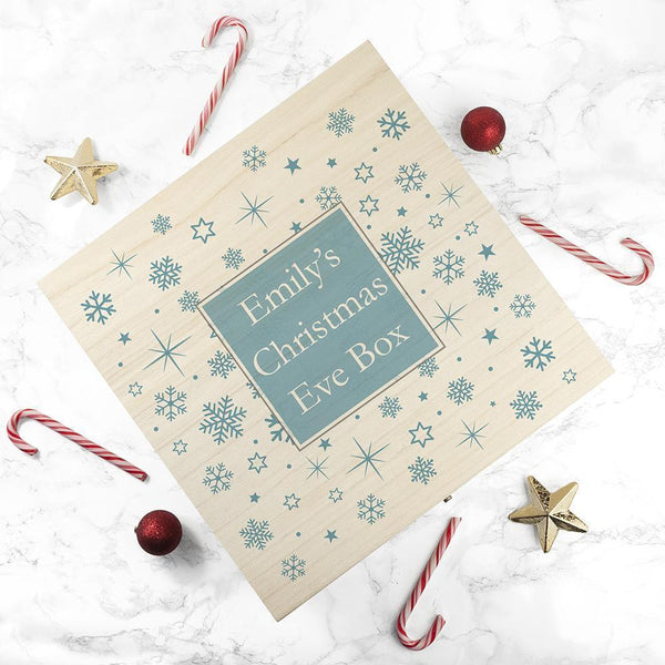 Wooden Gifts & Accessories Christmas Gifts Personalised Ice Blue Snowflake Christmas Eve Box Treat Gifts