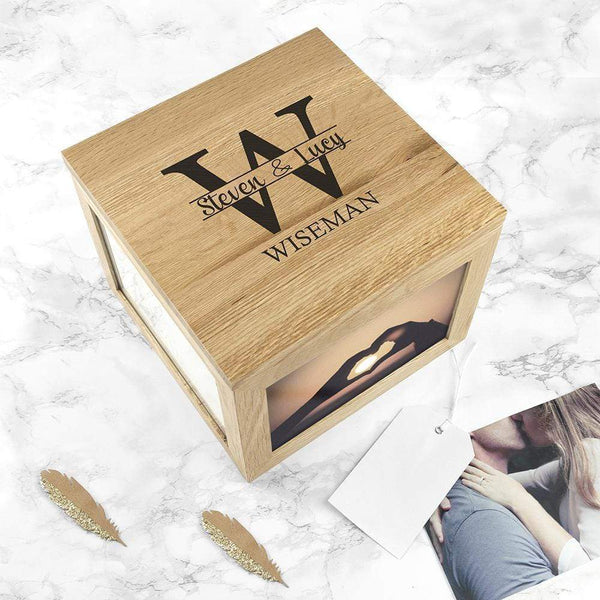 Wooden Gifts & Accessories Monogrammed Gifts Oak Photo Keepsake Box with Couple Monogram Treat Gifts