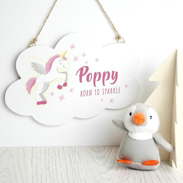 Wooden Gifts & Accessories Personalised Baby Gifts - Baby Unicorn Cloud Wall Hanging Treat Gifts