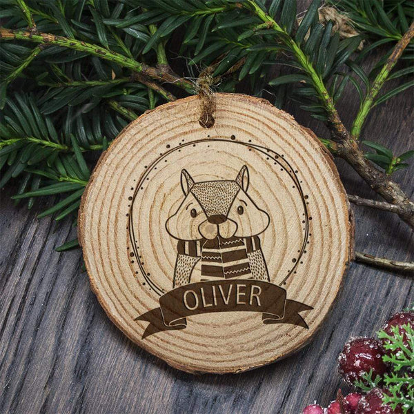 Wooden Gifts & Accessories Personalised Christmas Gifts - Woodland Chipmunk Christmas Tree Decoration Treat Gifts