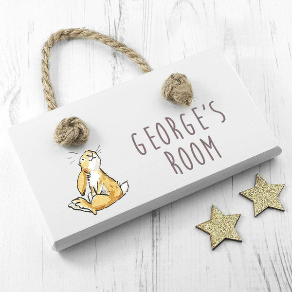 Wooden Gifts & Accessories Personalised Guess How Much I Love Sitting Little Nutbrown Hare Door Sign Treat Gifts