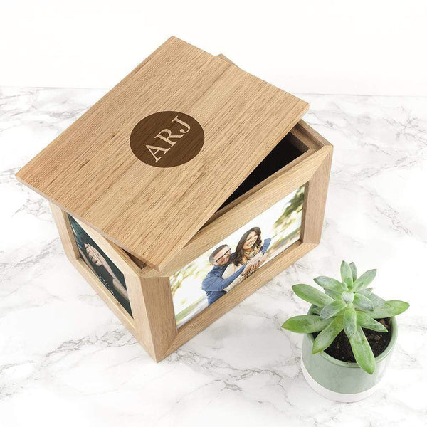 Wooden Gifts & Accessories Personalised Midi Oak Photo Cube Keepsake Box With Initials Treat Gifts